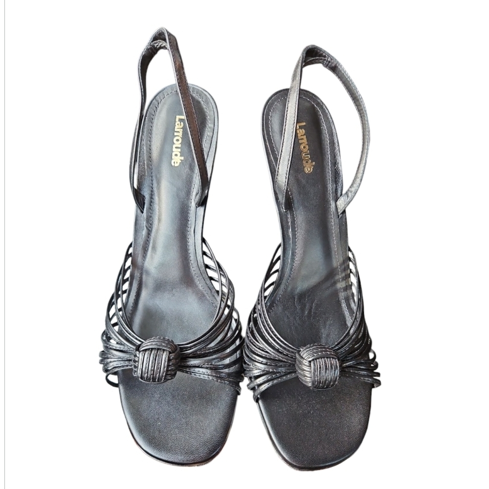 LARROUDE | Valerie Knotted Leather Slingback Heels Black – Size 11 - Picture 4 of 7